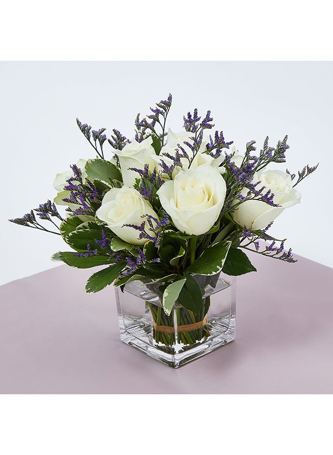 Ferns N Petals White Roses In A Vase - Image 1