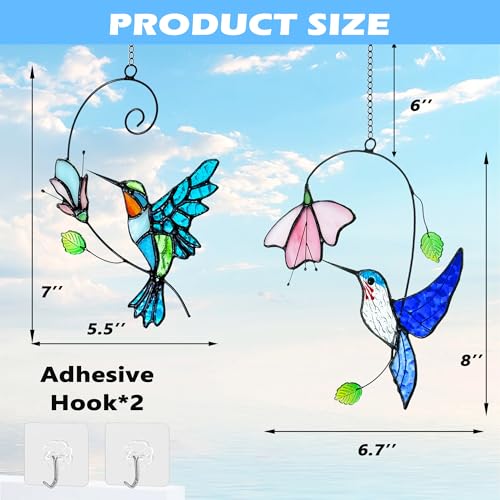 Royxen 2 Packs Hummingbird Stained Glass Window,Stained Glass Window Hanging,Hummingbird Ornament,Handmade Real Suncatchers Decor for Women Mom Grandma Bird Lovers - Image 3