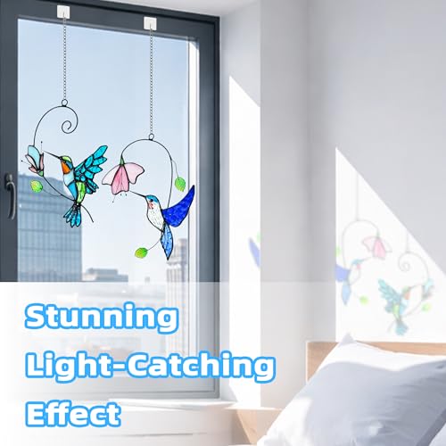 Royxen 2 Packs Hummingbird Stained Glass Window,Stained Glass Window Hanging,Hummingbird Ornament,Handmade Real Suncatchers Decor for Women Mom Grandma Bird Lovers - Image 4