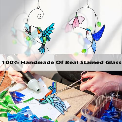 Royxen 2 Packs Hummingbird Stained Glass Window,Stained Glass Window Hanging,Hummingbird Ornament,Handmade Real Suncatchers Decor for Women Mom Grandma Bird Lovers - Image 5