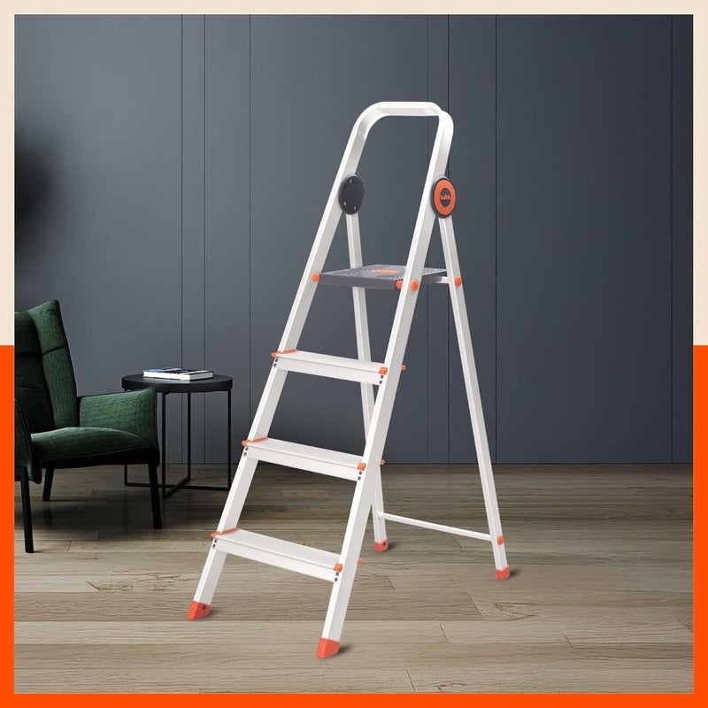 Bathla Bathla Advance Pro 4Step Foldable Aluminium Ladder for Home HeavyDuty AntiSlip Steps with SureHinge Technology 7Year Manufacturer Warranty Orange  - Image 1