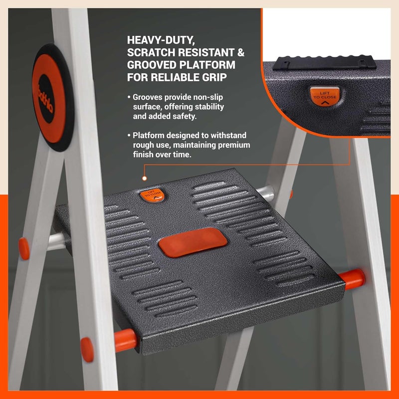Bathla Bathla Advance Pro 4Step Foldable Aluminium Ladder for Home HeavyDuty AntiSlip Steps with SureHinge Technology 7Year Manufacturer Warranty Orange  - Image 3