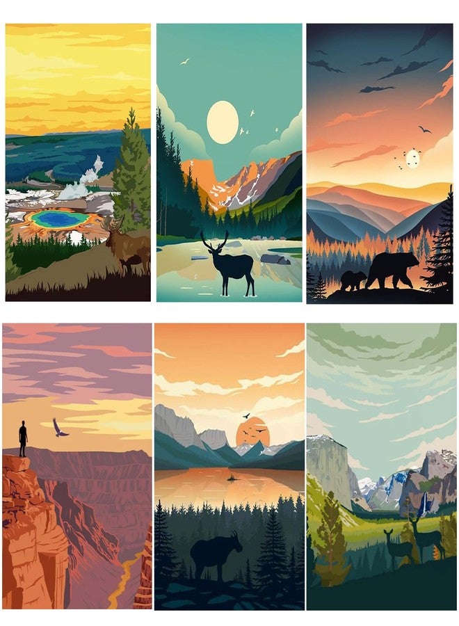 HOIYLDS 6 Packs Paint by Number for Adults Beginners, Painting by Number Kits on Canvas Without Frame,Lanscape Craft Arts for Home Wall Decor - Image 1