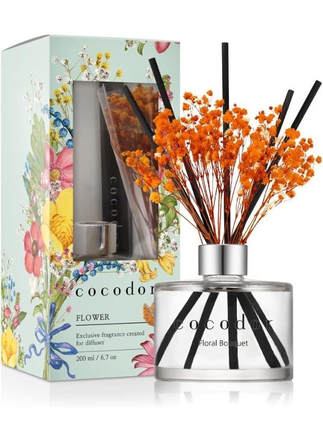 كوكودور موزّع زيت عطري بأعواد الزهور من كوكودور [باقة زهور] مع طقم مكوّن من 5 أعواد فايبر، سعة 200 مل، مثالي للمنزل والمطبخ والحمّام - Image 1