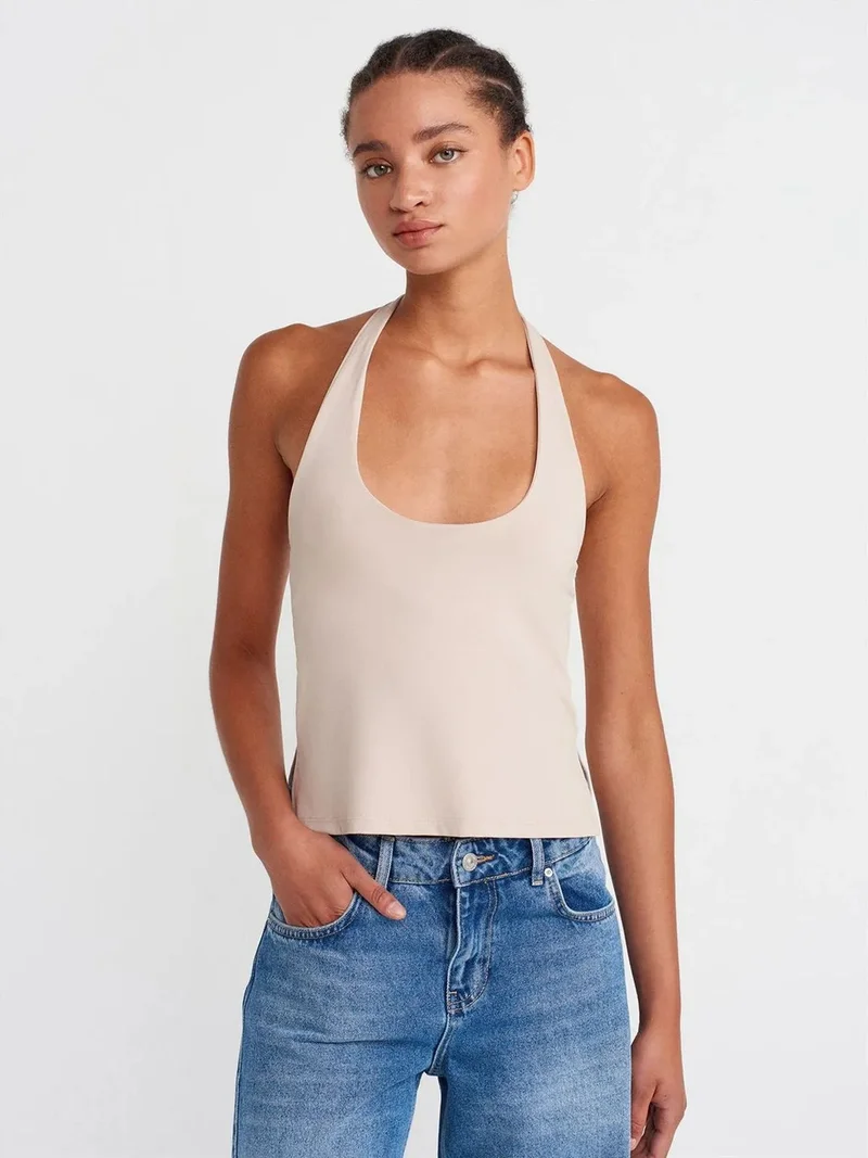 ديلفين DILVIN Women's Slim Fit Halter Neck Cut-Out Top