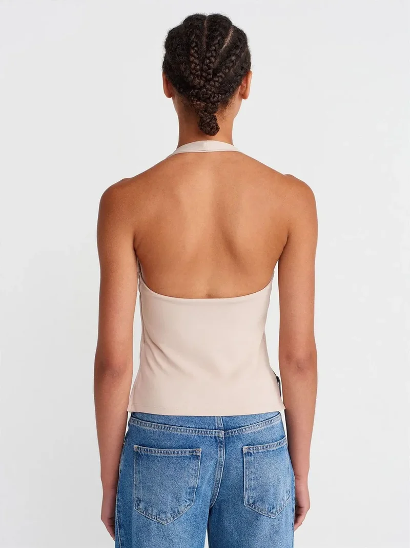 ديلفين DILVIN Women's Slim Fit Halter Neck Cut-Out Top