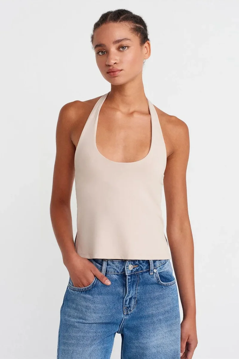 DILVIN Women's Slim Fit Halter Neck Cut-Out Top