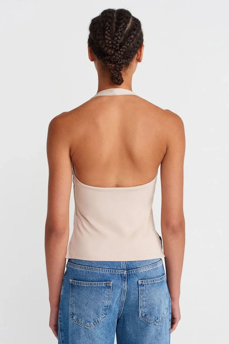 Dilvin Beige Natural DILVIN Women's Slim Fit Halter Neck Cut-Out Top for Women | Best Price UAE