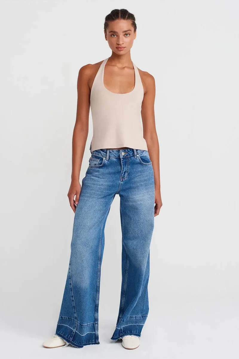 Dilvin Beige Natural DILVIN Women's Slim Fit Halter Neck Cut-Out Top for Women | Best Price UAE