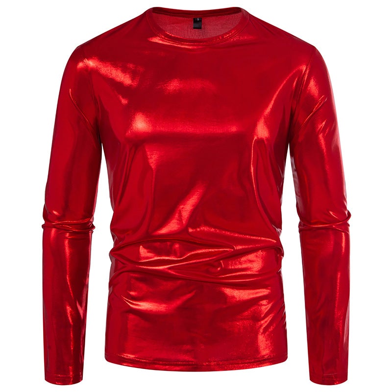 2025 Autumn New Men'S Fashion Trend Party Stage Shiny Long Sleeve Round Neck T-Shirt 033P30 - Image 1
