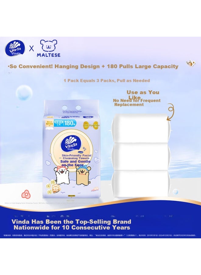 Vinda Facial Cleansing Wipes, Line Dog Co-branded 360 Sheets , Hanging Disposable Towels, Full Box - Image 1