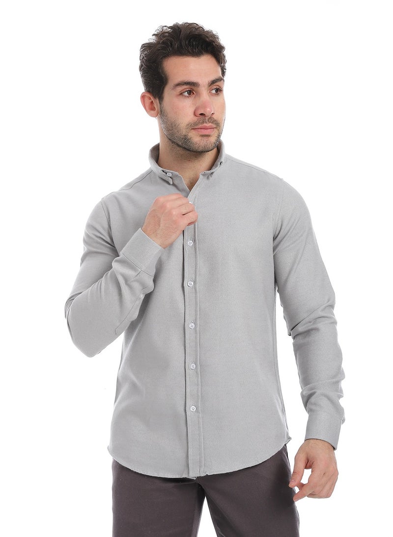 Andora Classic Heather Cotton Long Sleeve Shirt_Light Grey - Image 1