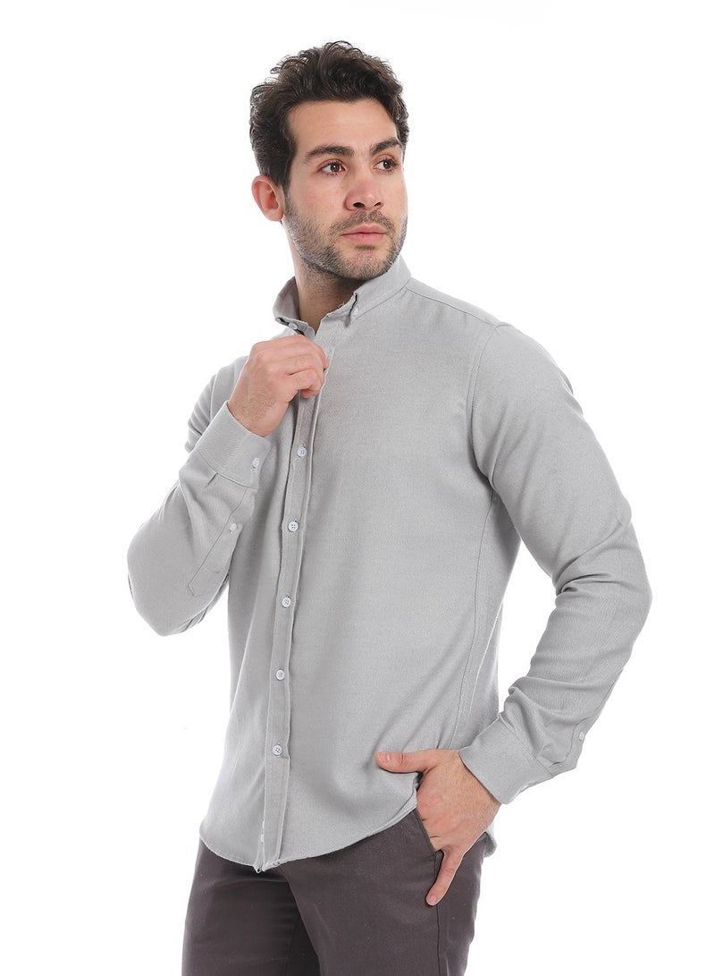 Andora Classic Heather Cotton Long Sleeve Shirt_Light Grey - Image 2