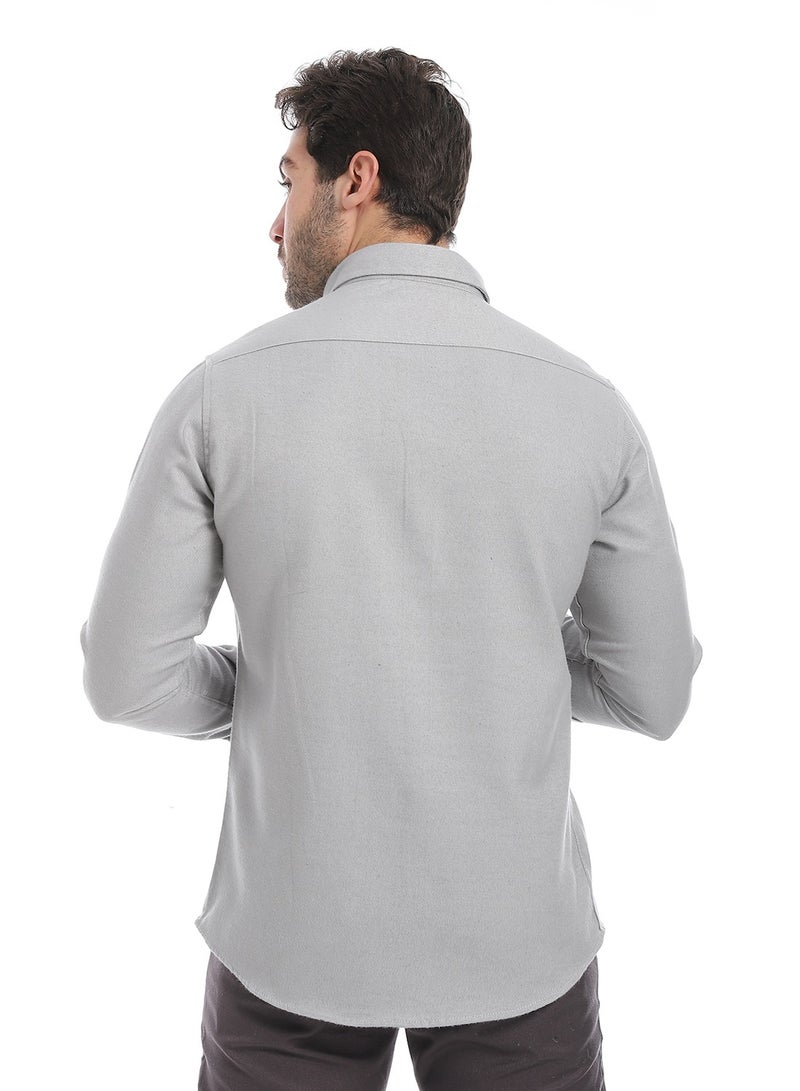 Andora Classic Heather Cotton Long Sleeve Shirt_Light Grey - Image 3