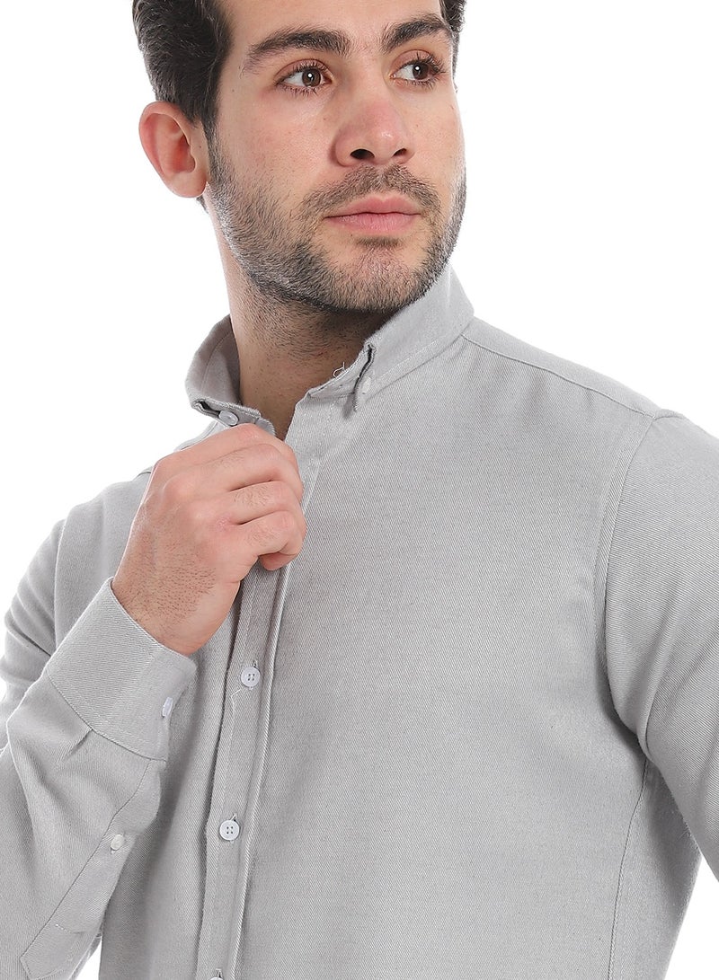 Andora Classic Heather Cotton Long Sleeve Shirt_Light Grey - Image 4