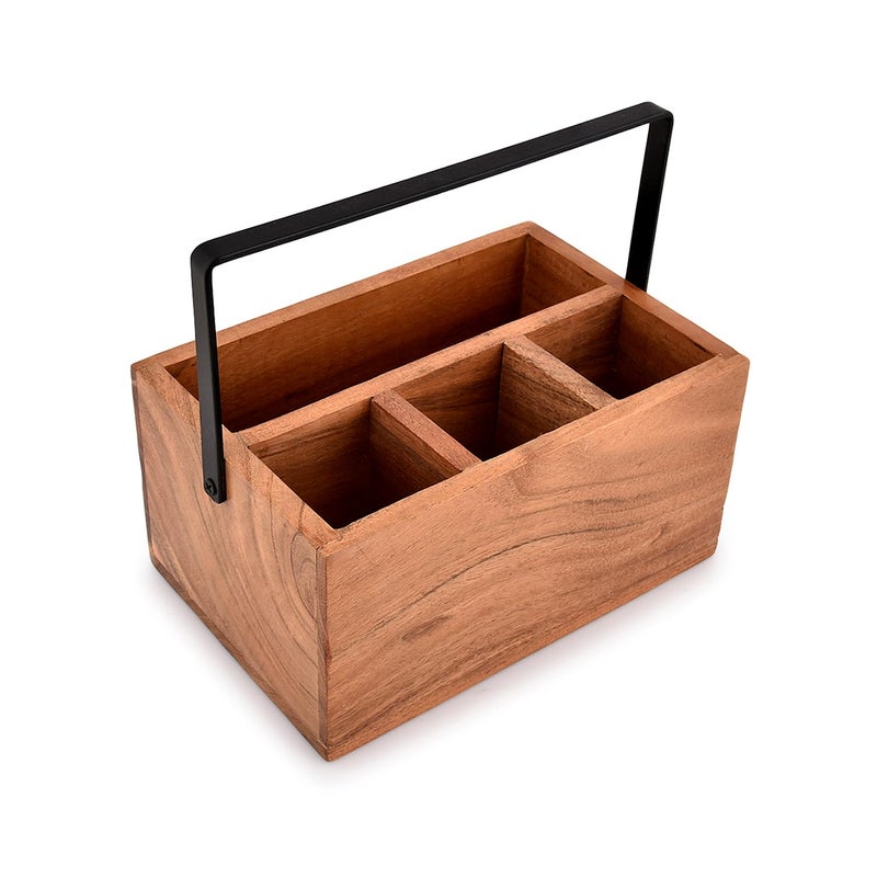 Nirman Acacia Silverware Flatware Organizers With Handle For Farmhouse Kitchen Decor  Countertop Organizer And Cookware Storage (9"" X 6"" X 4.5"") - Image 1