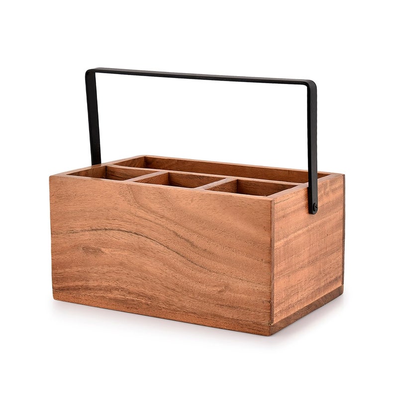 Nirman Acacia Silverware Flatware Organizers With Handle For Farmhouse Kitchen Decor  Countertop Organizer And Cookware Storage (9"" X 6"" X 4.5"") - Image 2