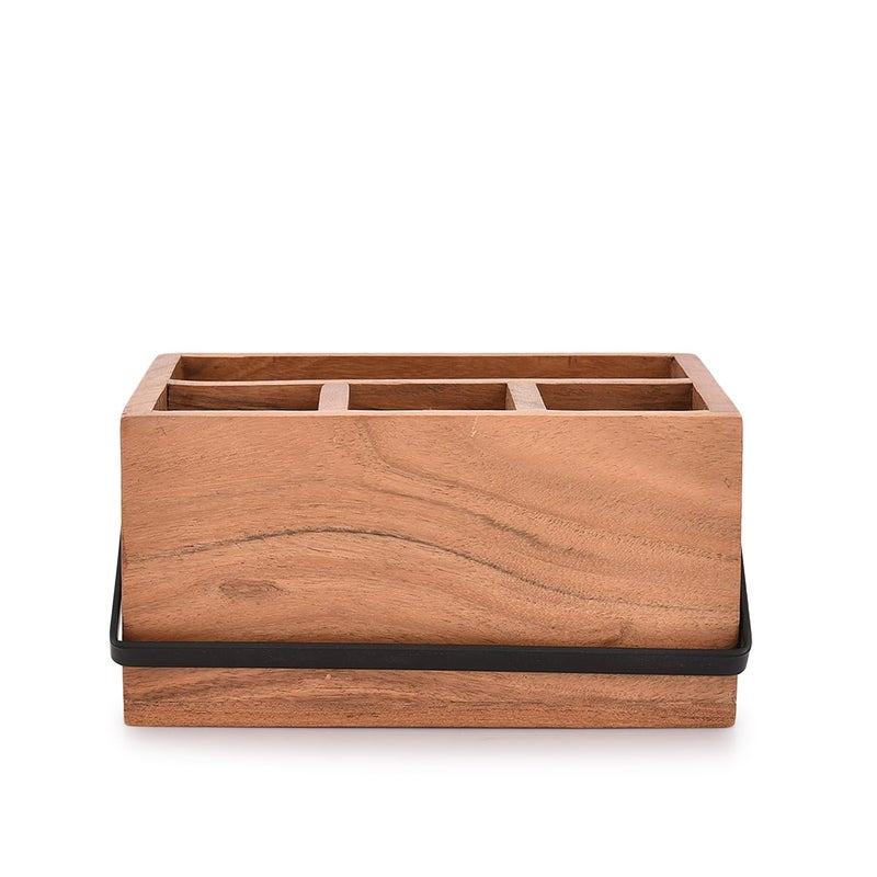 Nirman Acacia Silverware Flatware Organizers With Handle For Farmhouse Kitchen Decor  Countertop Organizer And Cookware Storage (9"" X 6"" X 4.5"") - Image 3