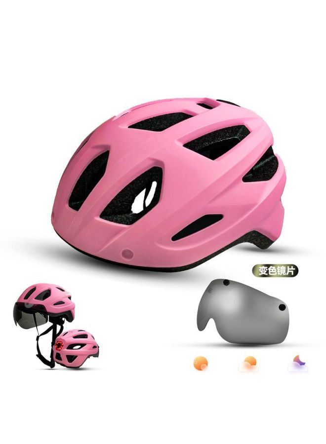 Professional Cycling Helmet for Men and Women - Mountain & Road Bike, Large Head Circumference, Ultra-Light, with Color-Changing Goggles and Taillight, Sakura Pink