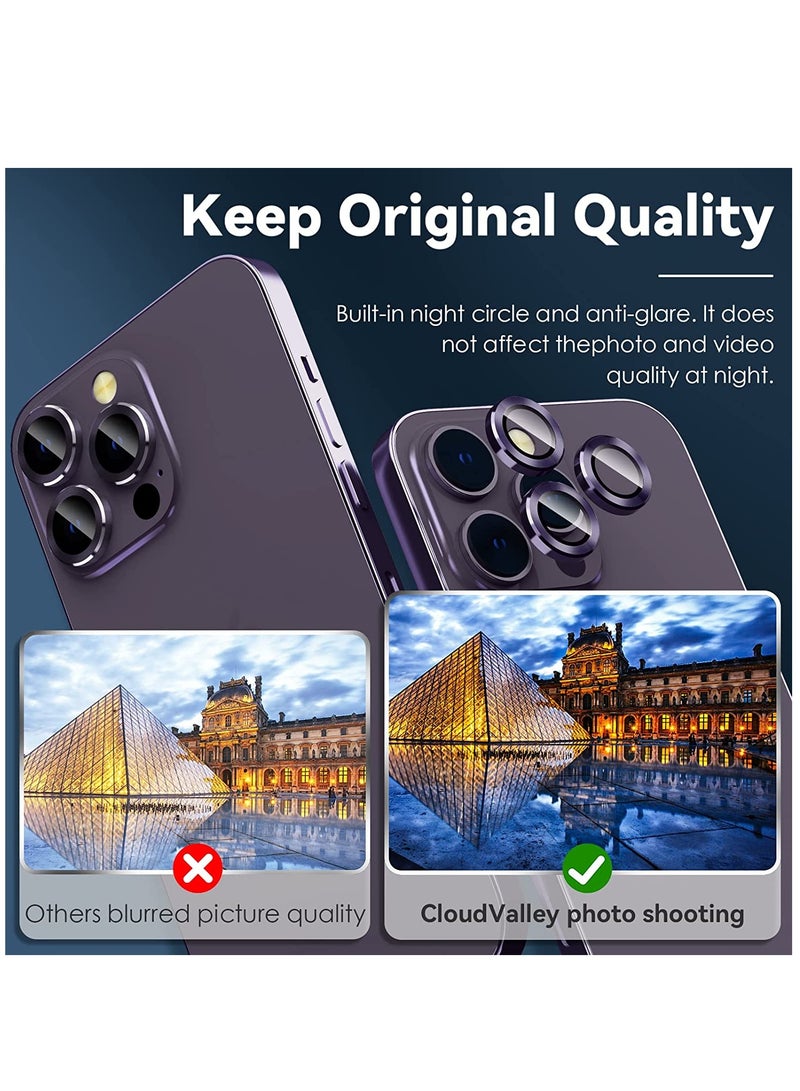 Camera Lens Protector for iPhone 14 Pro (6.1 inch) and iPhone 14 Pro Max (6.7 inch), 9H Tempered Glass Metal Ring Camera Cover Film [Case Friendly Anti-Scratch High Definition], Purple - Image 2