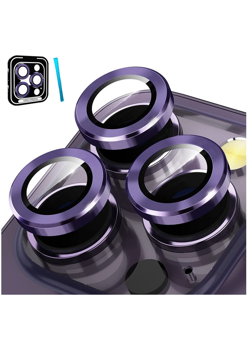 Camera Lens Protector for iPhone 14 Pro (6.1 inch) and iPhone 14 Pro Max (6.7 inch), 9H Tempered Glass Metal Ring Camera Cover Film [Case Friendly Anti-Scratch High Definition], Purple - Image 1