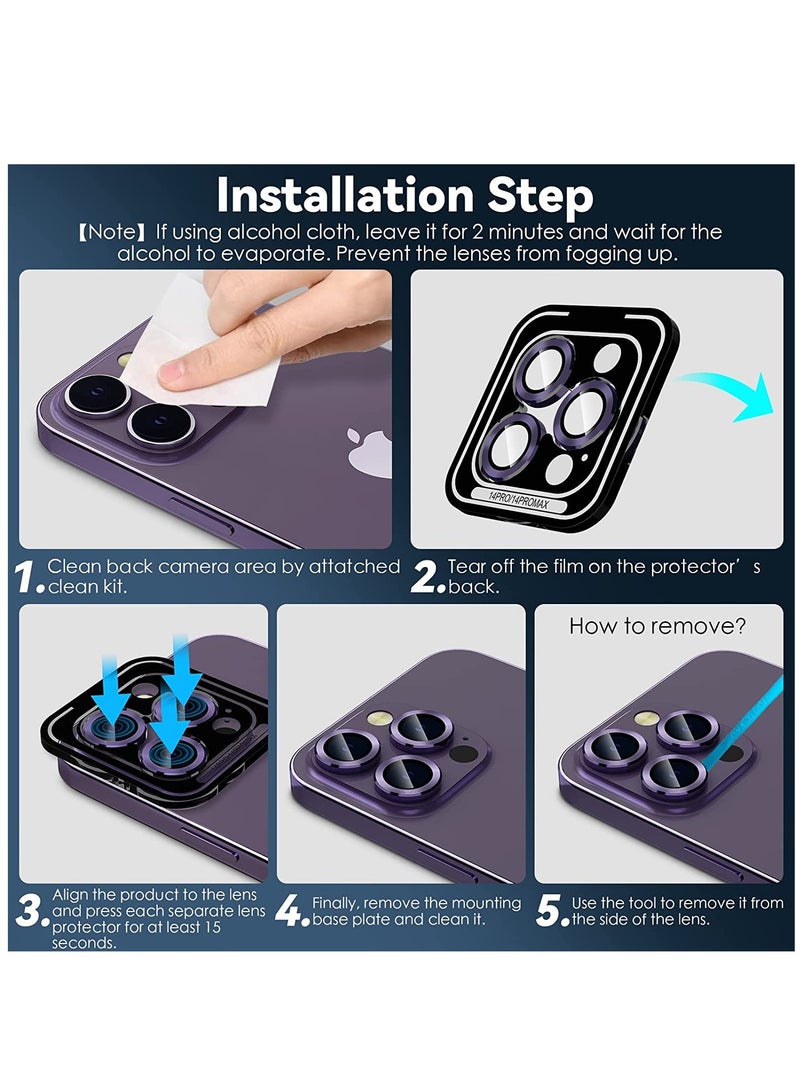 Camera Lens Protector for iPhone 14 Pro (6.1 inch) and iPhone 14 Pro Max (6.7 inch), 9H Tempered Glass Metal Ring Camera Cover Film [Case Friendly Anti-Scratch High Definition], Purple - Image 3