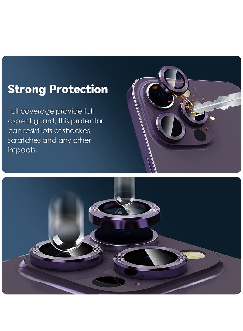 Camera Lens Protector for iPhone 14 Pro (6.1 inch) and iPhone 14 Pro Max (6.7 inch), 9H Tempered Glass Metal Ring Camera Cover Film [Case Friendly Anti-Scratch High Definition], Purple - Image 4