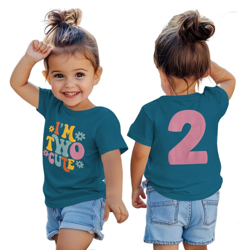 KEKEMI Birthday Shirt for Toddler Girl Iâ€™M Two Cute Birthday Girl T-Shirt 2T B-Day Party Outfit Short Sleeve Tee Tops Clothes(Blue,2T) - Image 1