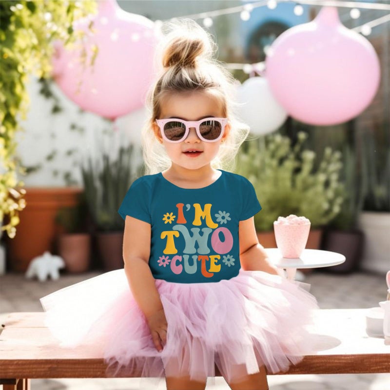 KEKEMI Birthday Shirt for Toddler Girl Iâ€™M Two Cute Birthday Girl T-Shirt 2T B-Day Party Outfit Short Sleeve Tee Tops Clothes(Blue,2T) - Image 3