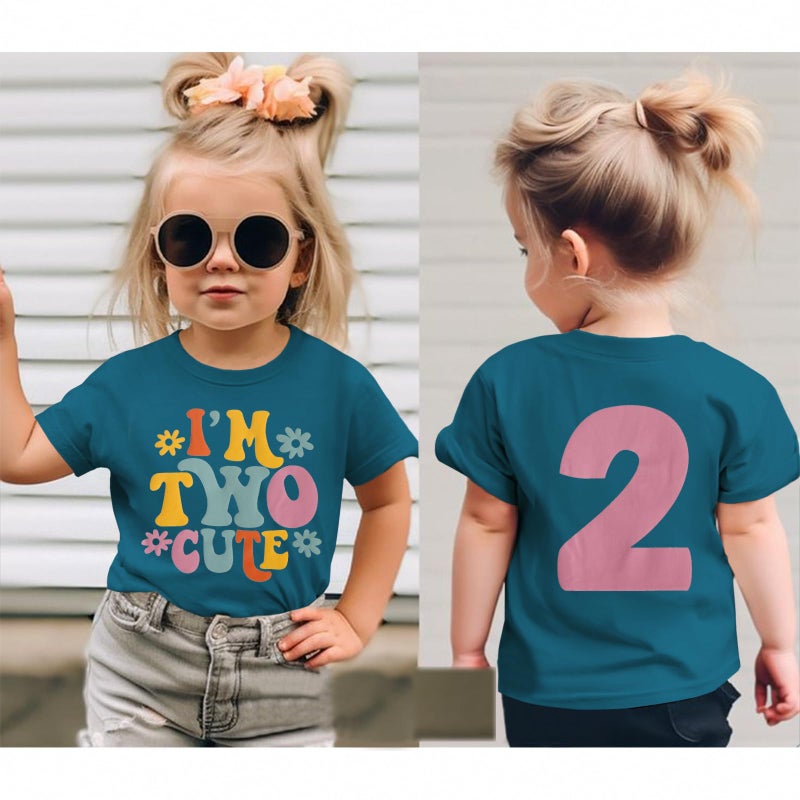 KEKEMI Birthday Shirt for Toddler Girl Iâ€™M Two Cute Birthday Girl T-Shirt 2T B-Day Party Outfit Short Sleeve Tee Tops Clothes(Blue,2T) - Image 2