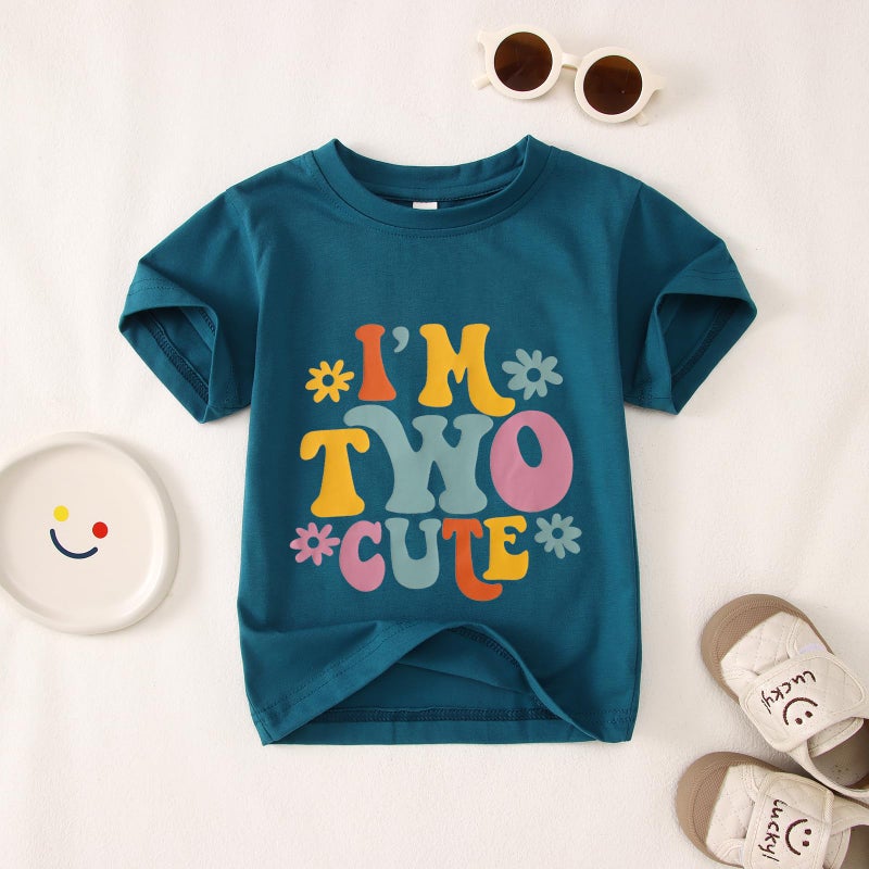 KEKEMI Birthday Shirt for Toddler Girl Iâ€™M Two Cute Birthday Girl T-Shirt 2T B-Day Party Outfit Short Sleeve Tee Tops Clothes(Blue,2T) - Image 4