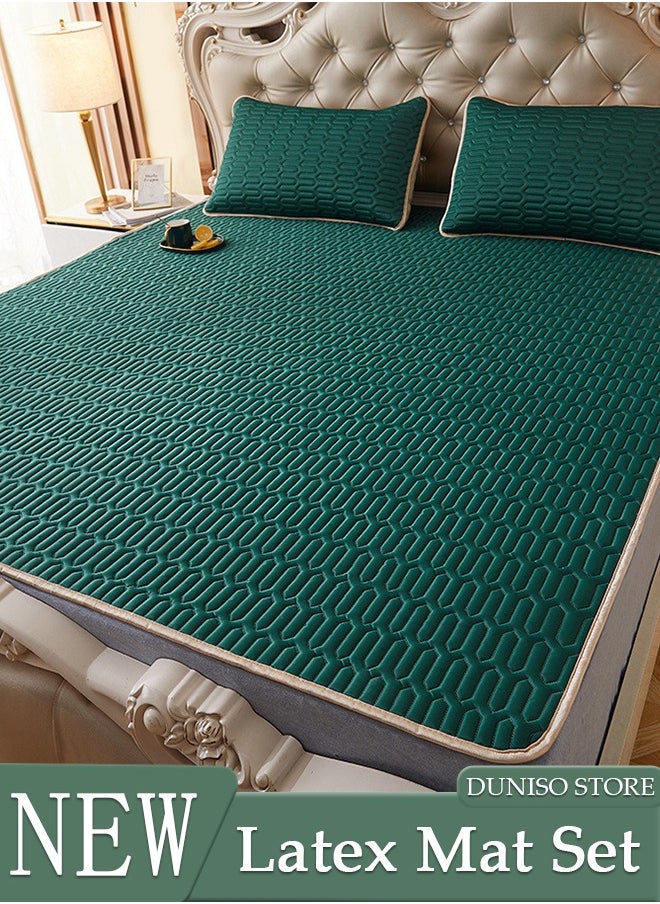 DUNISO Anti-Slip Latex Bed Cap Cool Silk Bed Cover Three-Piece Set with Pillowcases Four Seasons Universal Foldable Ice Silk Mat For Hotel Family Mattresses 200*180CM  - Image 1