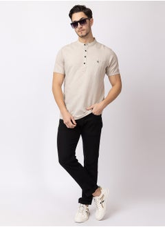 OCTAVE Octave Men's Linen-Cotton Knited T-Shirt,Beige  - Image 1