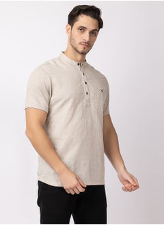 OCTAVE Octave Men's Linen-Cotton Knited T-Shirt,Beige  - Image 2