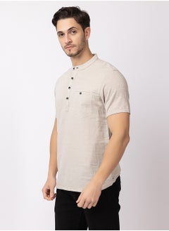 OCTAVE Octave Men's Linen-Cotton Knited T-Shirt,Beige  - Image 3