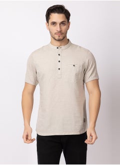 OCTAVE Octave Men's Linen-Cotton Knited T-Shirt,Beige  - Image 5