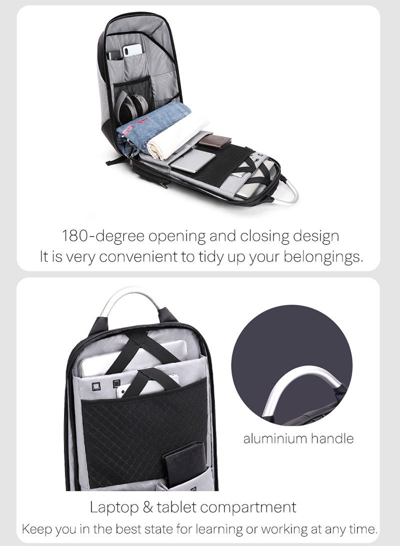 Classic Business Laptop Bag, Waterproof Anti Theft School Backpack with USB Charging Port for Men, Darkgrey