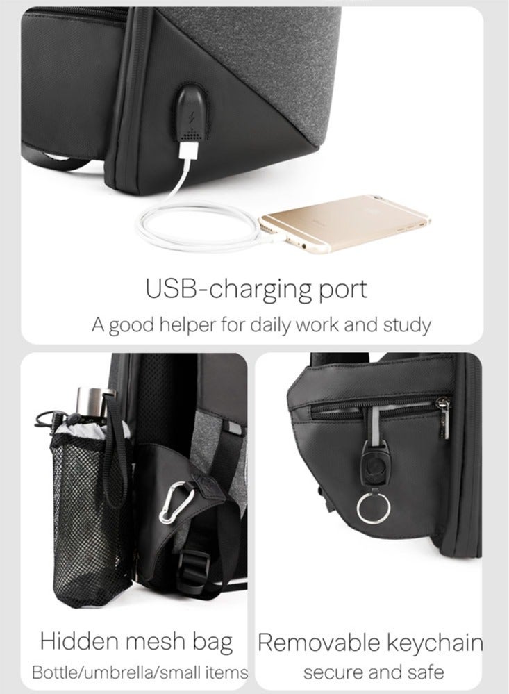 Classic Business Laptop Bag, Waterproof Anti Theft School Backpack with USB Charging Port for Men, Darkgrey