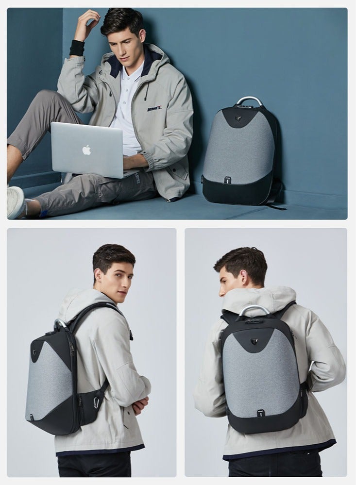 Classic Business Laptop Bag, Waterproof Anti Theft School Backpack with USB Charging Port for Men, Darkgrey