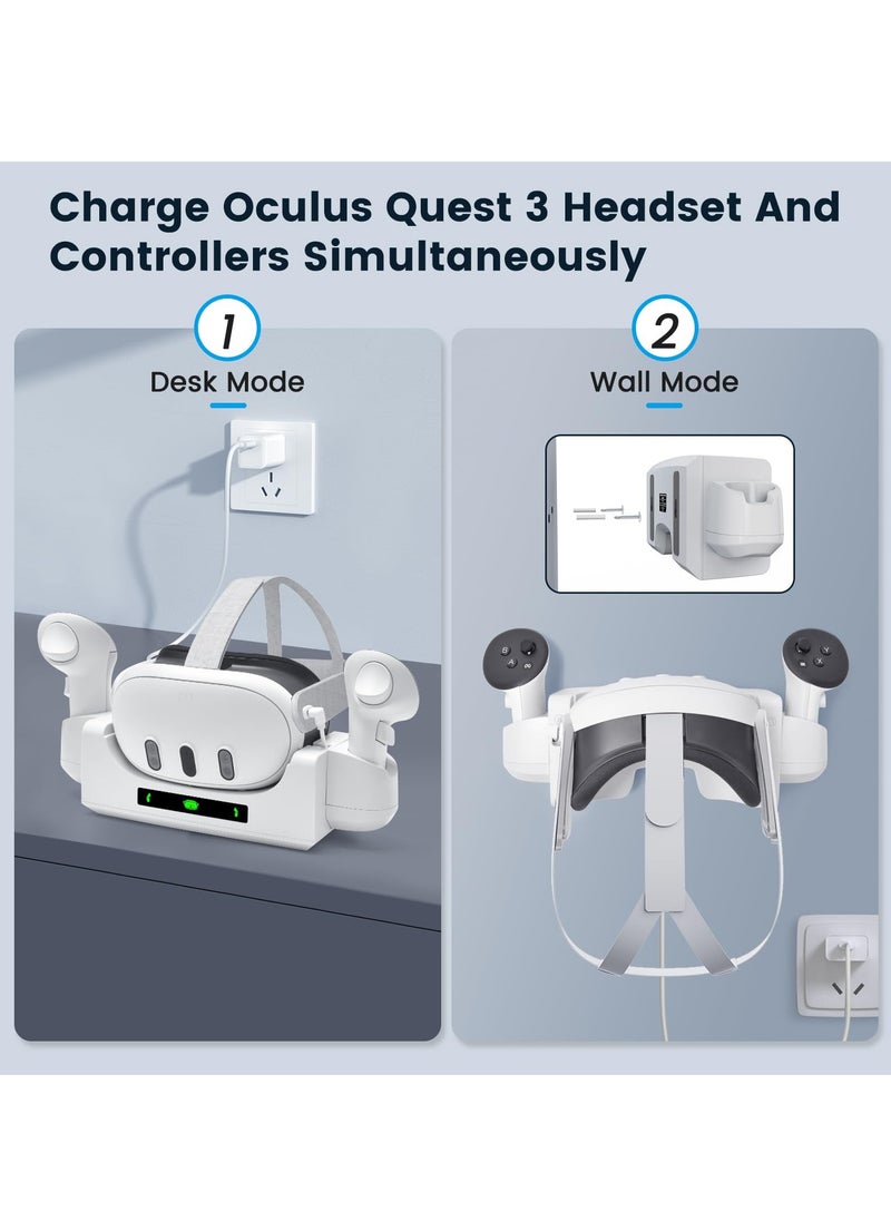 Charging Dock for Oculus/Meta Quest 3, Compact Charging Station for VR Headset Controllers with 2 Rechargeable Batteries, LED Display, Desk and Wall Mount Charger Display Stand
