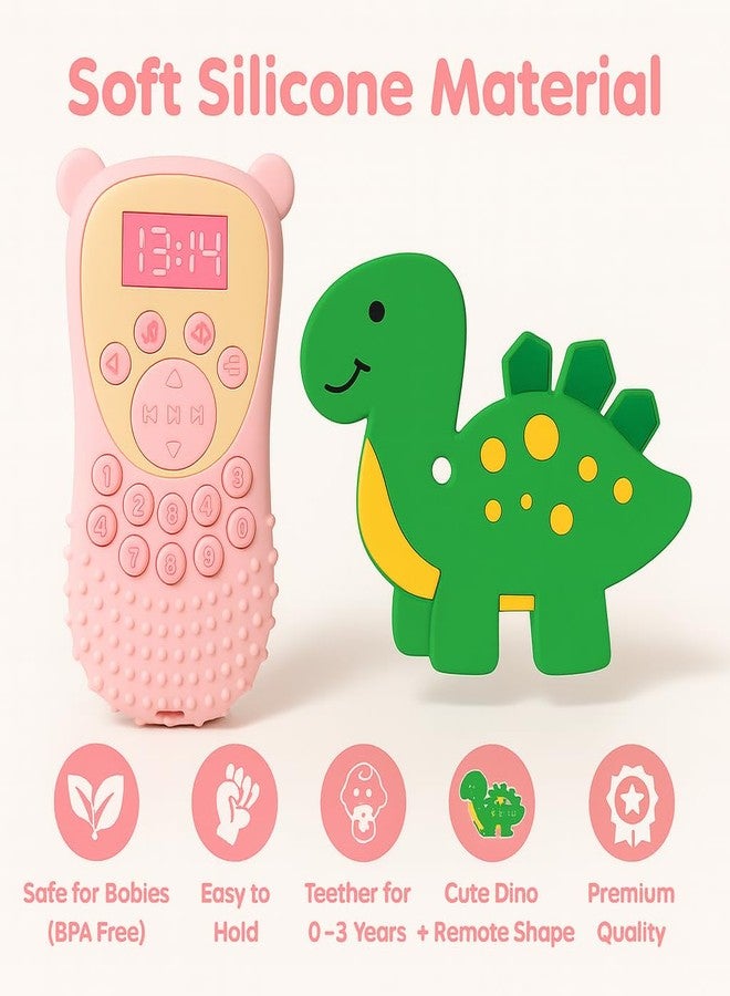 DTR Creation Silicone Baby Teether Pack of 2 – Soft BPA-Free Food Grade Teething Toys for Babies 0–3 Years | Cute Pink Remote & Green Dinosaur Design | Safe, Durable, Washable & Easy to Hold - Image 2