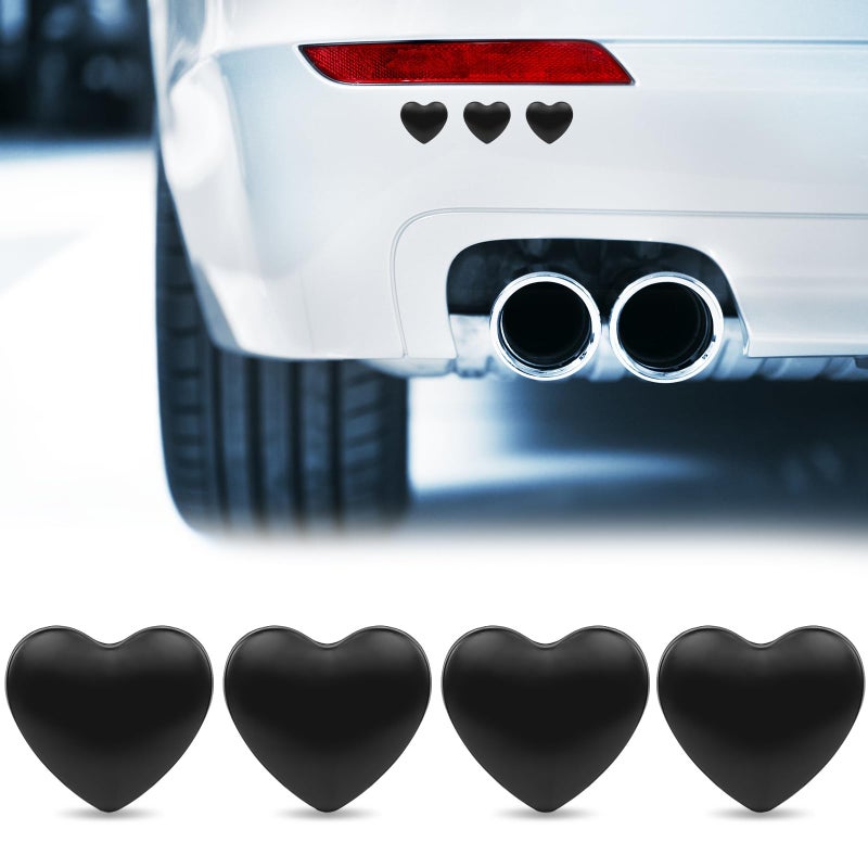 YGMONER Heart Shaped Emblem Metal Sticker 4 Pieces 1.1" x 1" DIY 3D Decorative Stickers for Car Exterior Decorï¼ŒPhoneï¼ŒLaptop (Black) - Image 1