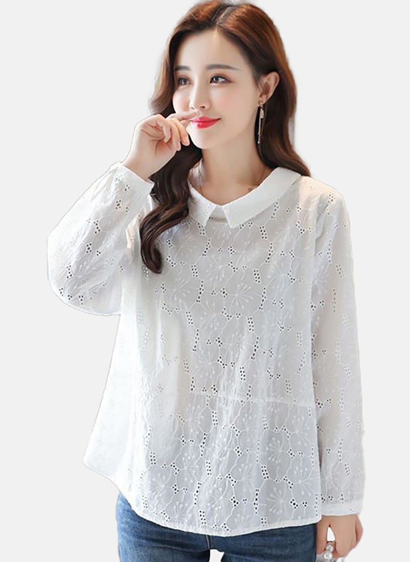 يونيكي Women Embroidered Peter Pan Collar Cotton Top - Image 3