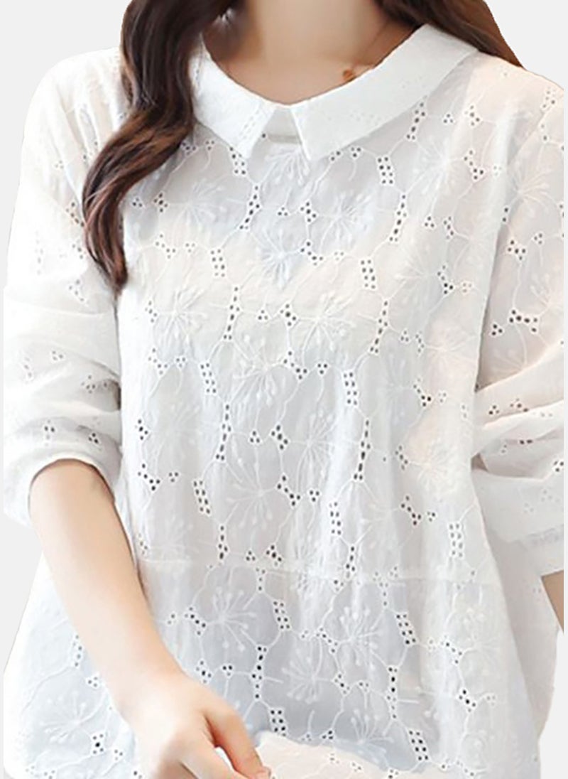 يونيكي Women Embroidered Peter Pan Collar Cotton Top - Image 4
