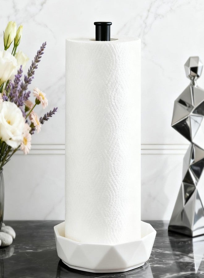 VROOMIUM Paper Towel Holder, Ceramic Base Water & Oil Resistant, Fits Double and Family Size Rolls, Stable and Easy to Clean Kitchen Roll Stand- Black - Image 1