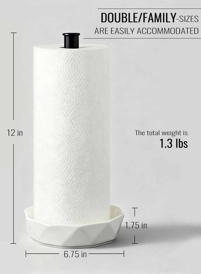 VROOMIUM Paper Towel Holder, Ceramic Base Water & Oil Resistant, Fits Double and Family Size Rolls, Stable and Easy to Clean Kitchen Roll Stand- Black - Image 5