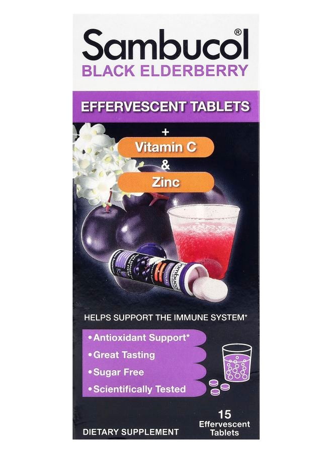 Black Elderberry Effervescent Tablets + Vitamin C & Zinc Age 4+ 15 Effervescent Tablets