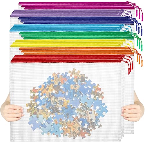 YOPCDJ 24pcs Mesh Zipper Pouch File Bags Puzzle Storage Bags, A3 17x12 Inches Large Reusable Zipper Pouches for Organizing Classroom Board Game Organization - Image 1