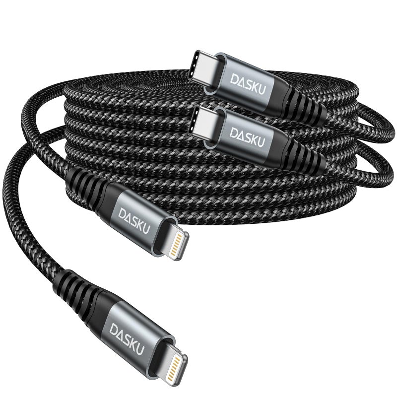 Dasku USB C to Lightning Cable 6FT 2Pack [Apple MFi Certified] iPhone Charger Fast Charging Cord Nylon Braided Cable for iPhone 14/13/12/11/Pro/MAX/X/8/7, iPad - Black - Image 1