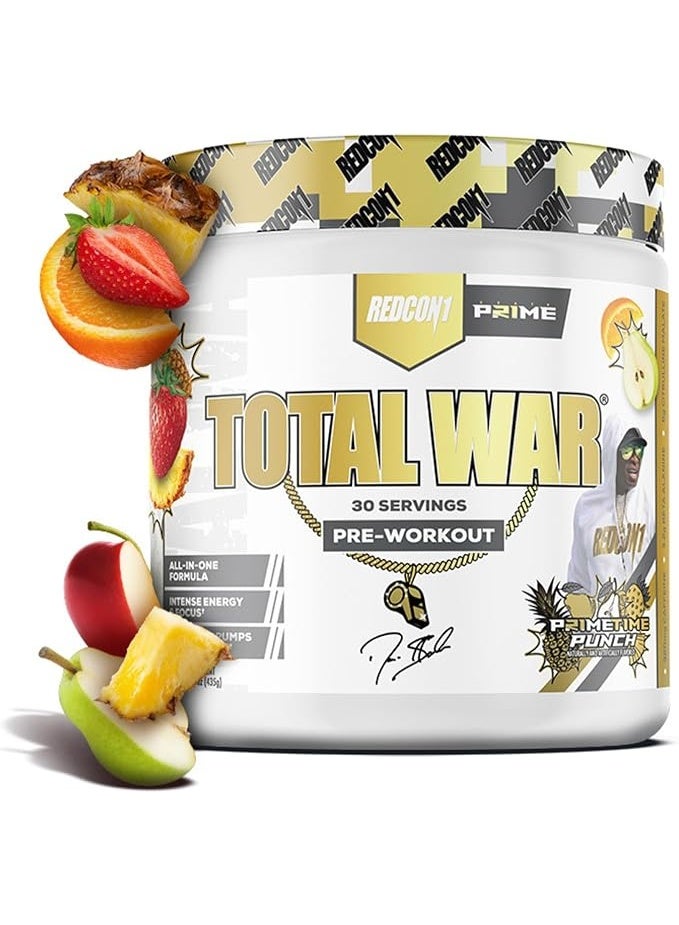 REDCON1 Total War Pre-Workout Primetime Punch Flavor 435g – 30 Servings Energy & Performance Support - Image 1
